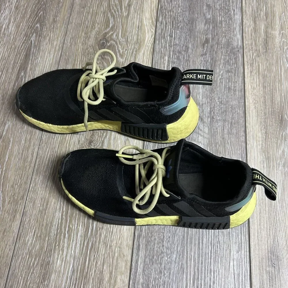 Adidas Originals NMD_R1 Core Black Pulse Yellow Shoes GW6018 Youth US Size 4